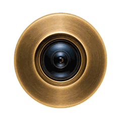 Brass peephole on a dark door